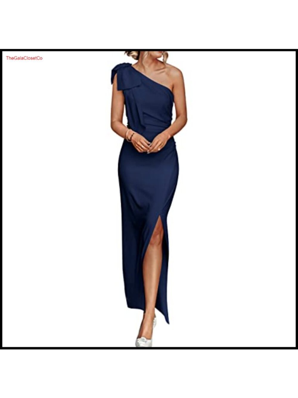 One Shoulder Maxi Dress High Slit Ruched Bodycon Formal Cocktail Evening